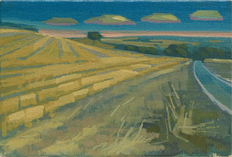Original Gemälde – "Sommerfeld" - handgemalt – Acrylbild – 10x15 cm – Landschaft Bild – Einzelstück – mit Rahmen