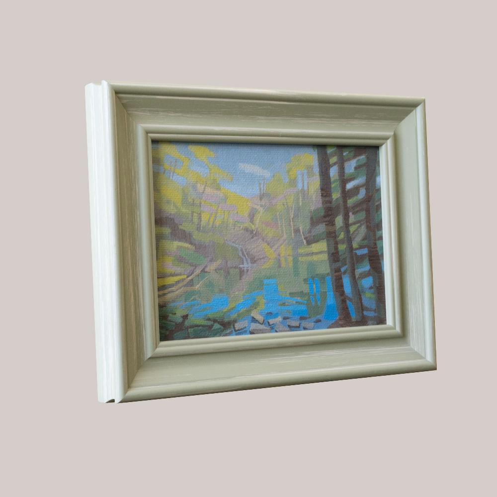 Original painting - "Forest Lake" - hand painted - acrylic painting - 10x15 cm - landscape picture - unique piece - with frame