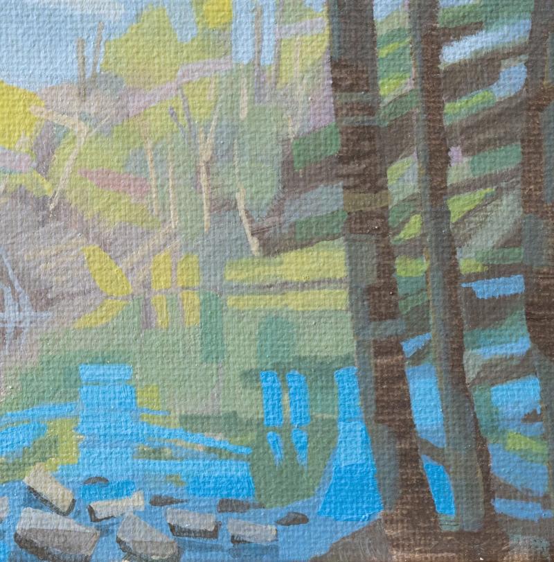 Original painting - "Forest Lake" - hand painted - acrylic painting - 10x15 cm - landscape picture - unique piece - with frame