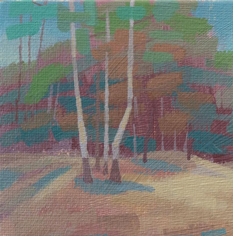 Original Gemälde – "Fünf Birken" - handgemalt – Acrylbild – 10x15 cm – Landschaft Bild – Einzelstück – mit Rahmen