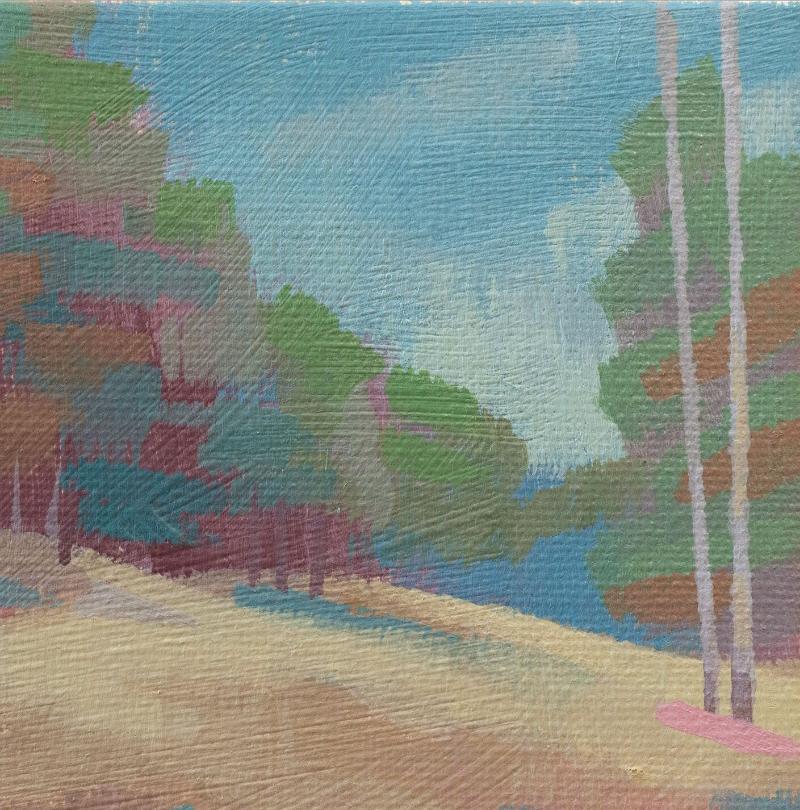 Original Gemälde – "Fünf Birken" - handgemalt – Acrylbild – 10x15 cm – Landschaft Bild – Einzelstück – mit Rahmen