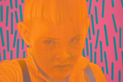 Brave boy, unique, painting, hand-painted one-of-a-kind piece, 120 x 90 cm, framed with beech bar