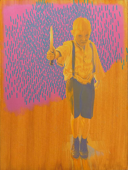 Brave boy, unique, painting, hand-painted one-of-a-kind piece, 120 x 90 cm, framed with beech bar