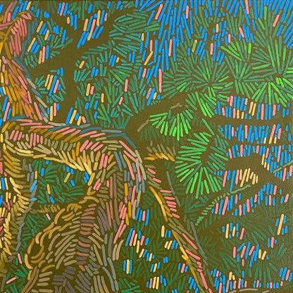 Kiefern unter blauem Himmel, Unikat, Malerei, handgemaltes Einzelstück, 70 x 50 cm, mit Rahmen
