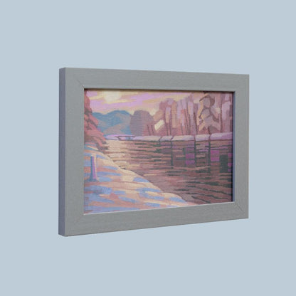 Original painting - "Winter by the river" - hand painted - acrylic painting - 10x15 cm - landscape picture - unique piece - with frame