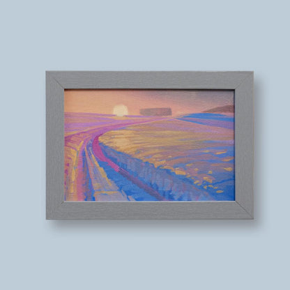 Original Gemälde – "Winterweg" - handgemalt – Acrylbild – 10x15 cm – Landschaft Bild – Einzelstück – mit Rahmen