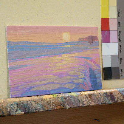 Original Gemälde – "Schneefeld" - handgemalt – Acrylbild – 10x15 cm – Landschaft Bild – Einzelstück – mit Rahmen
