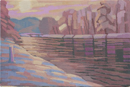 Original painting - "Winter by the river" - hand painted - acrylic painting - 10x15 cm - landscape picture - unique piece - with frame