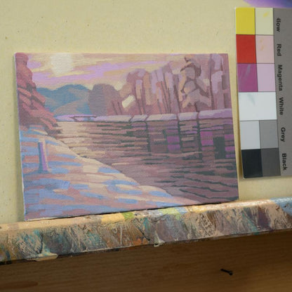 Original painting - "Winter by the river" - hand painted - acrylic painting - 10x15 cm - landscape picture - unique piece - with frame
