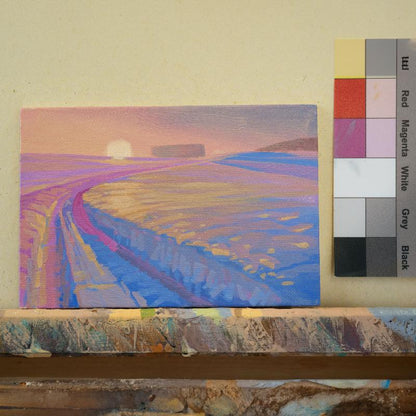 Original Gemälde – "Winterweg" - handgemalt – Acrylbild – 10x15 cm – Landschaft Bild – Einzelstück – mit Rahmen