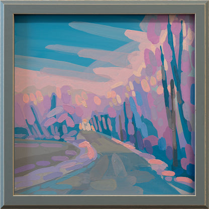 "Blauer Wald 1", Unikat, Malerei, handgemaltes Einzelstück, 22 x 22 cm, mit Bilderrahmen