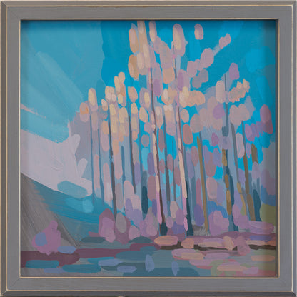 "Winter birches", unique painting, hand-painted single piece, 22 x 22 cm, with picture frame