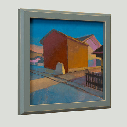 Rotes Haus, Unikat, Malerei, handgemaltes Einzelstück, 17,3 x 17,3 cm, mit Bilderrahmen