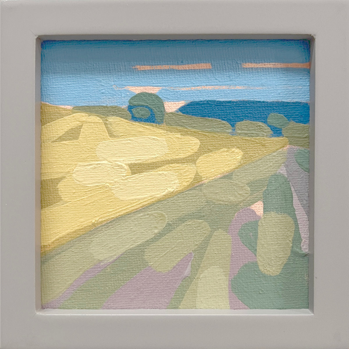 "Blue in green 1", unique painting, hand-painted single piece, 12 x 12 cm, with picture frame