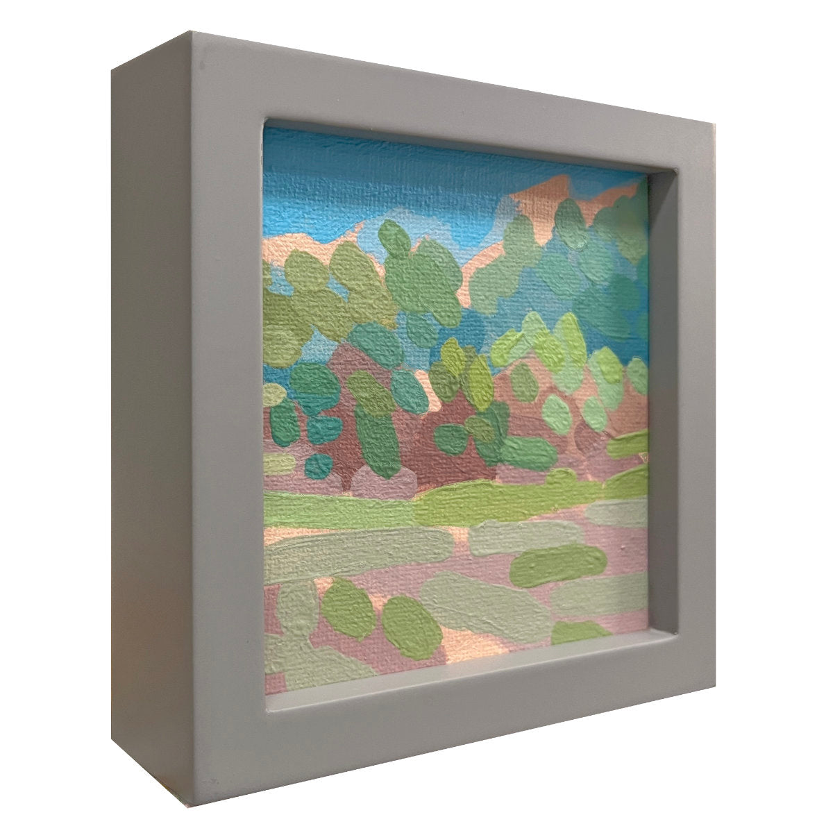 "Blue in green 2", unique painting, hand-painted single piece, 12 x 12 cm, with picture frame
