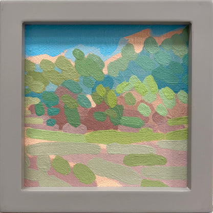 "Blue in green 2", unique painting, hand-painted single piece, 12 x 12 cm, with picture frame