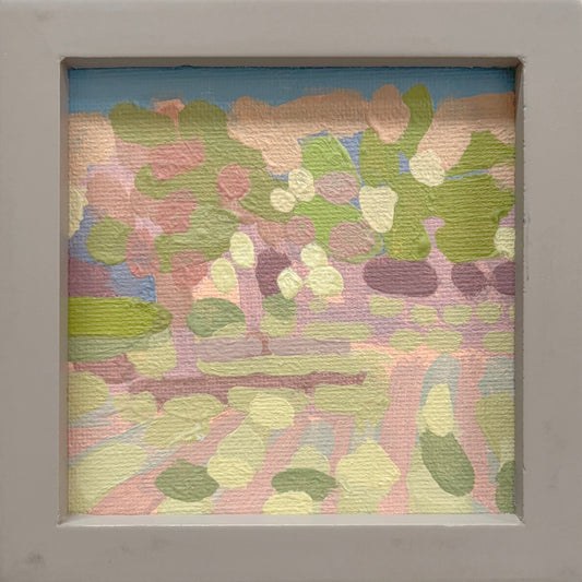 "Blue in green 3", unique painting, hand-painted single piece, 12 x 12 cm, with picture frame