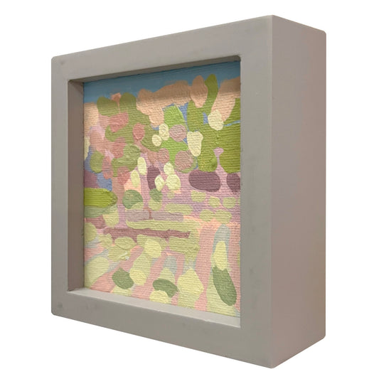 "Blue in green 3", unique painting, hand-painted single piece, 12 x 12 cm, with picture frame