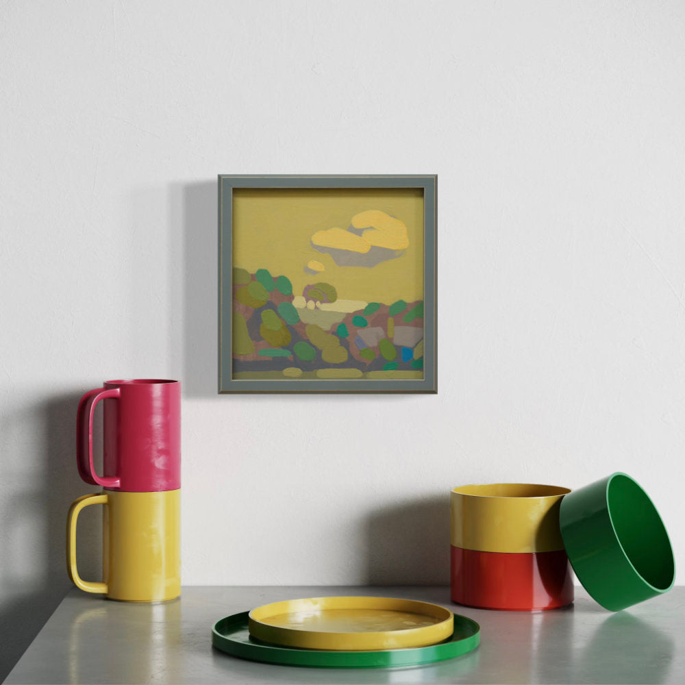 "Haus im Wald", Unikat, Malerei, handgemaltes Einzelstück, 22 x 22 cm, mit Bilderrahmen