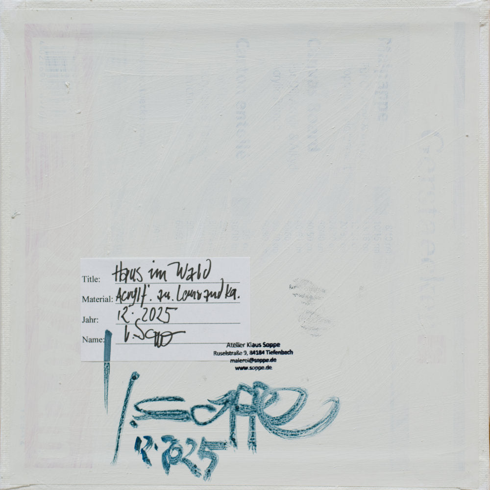 "Haus im Wald", Unikat, Malerei, handgemaltes Einzelstück, 22 x 22 cm, mit Bilderrahmen