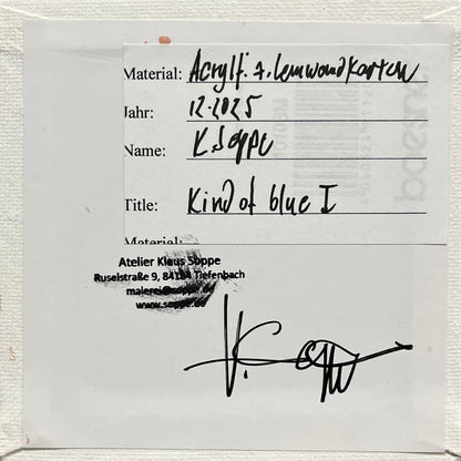 "Kind of blue 1", unique painting, hand-painted one-of-a-kind piece, 21 x 12 cm, with picture frame, Pocket Art