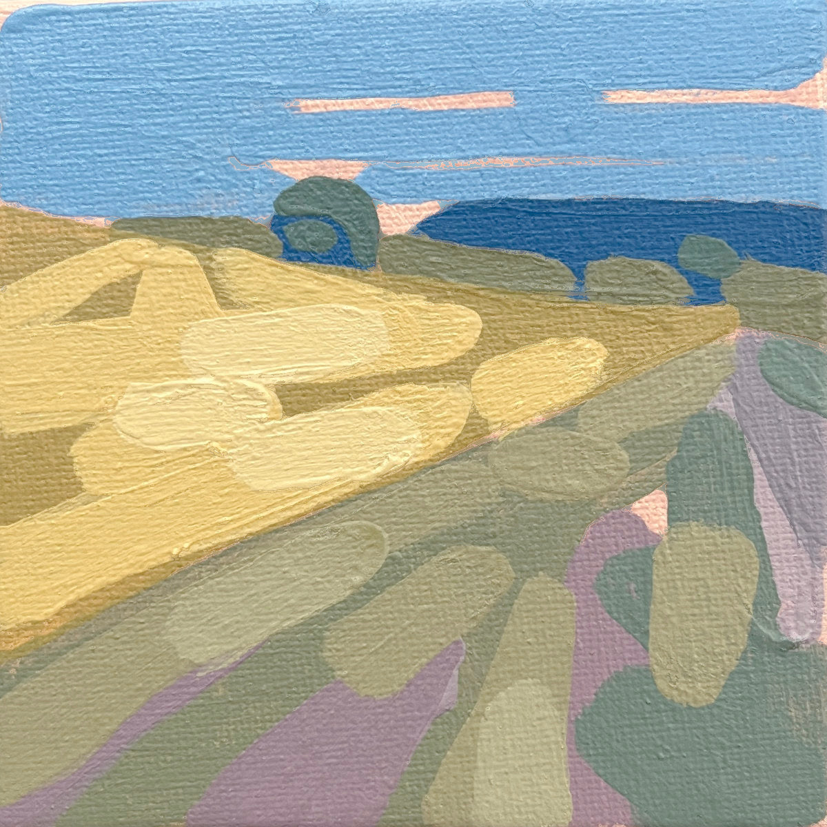 "Blue in green 1", unique painting, hand-painted single piece, 12 x 12 cm, with picture frame