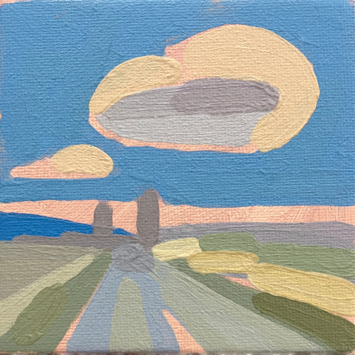 "Kind of blue 3", unique painting, hand-painted single piece, 12 x 12 cm, with picture frame