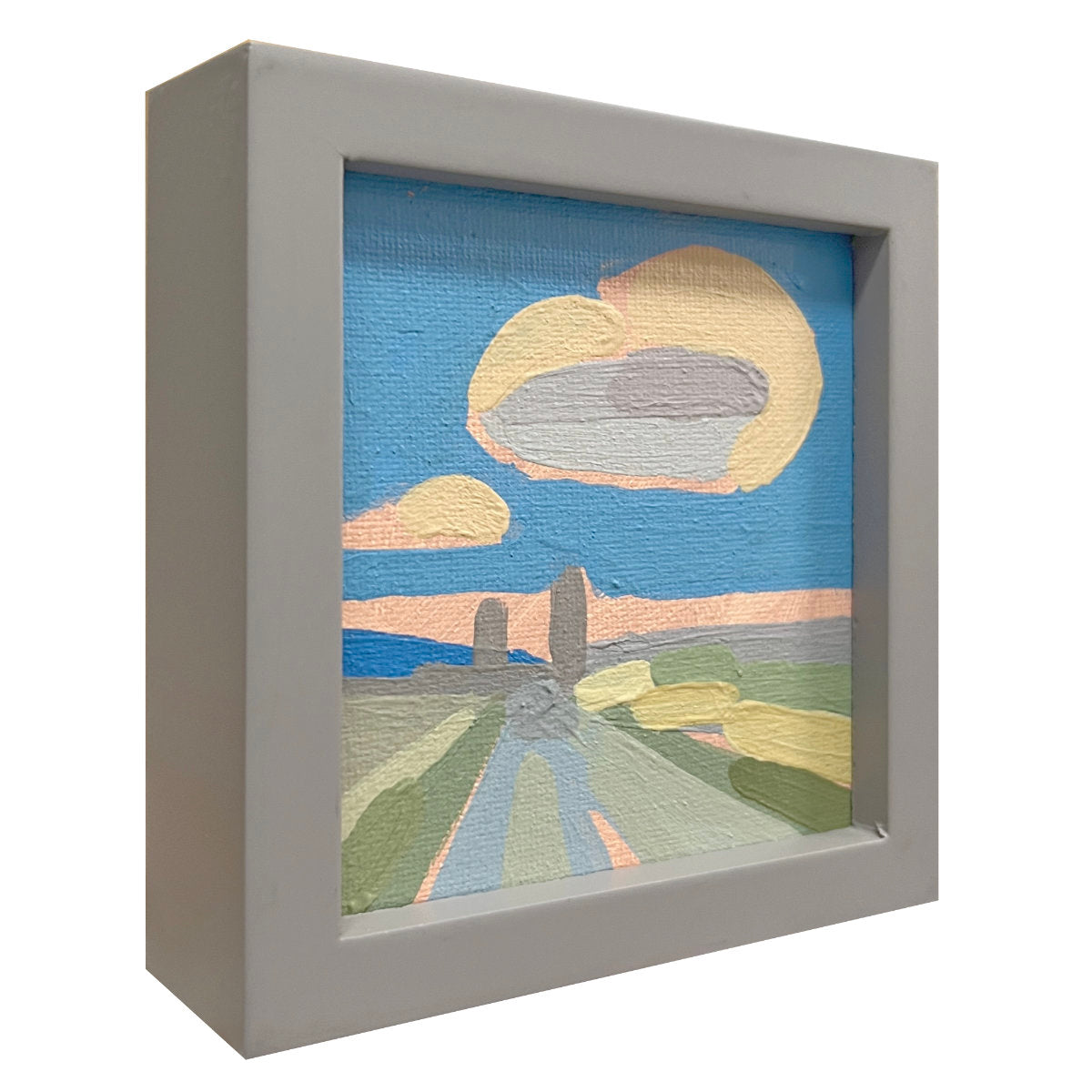 "Kind of blue 3", unique painting, hand-painted single piece, 12 x 12 cm, with picture frame