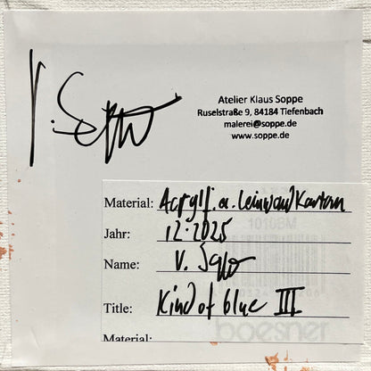 "Kind of blue 3", unique painting, hand-painted single piece, 12 x 12 cm, with picture frame