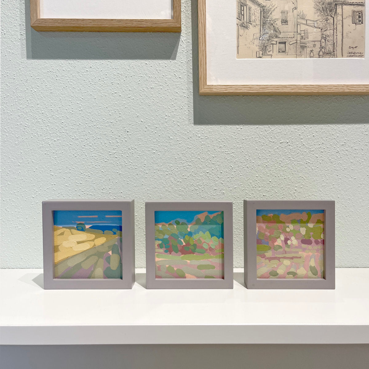 "Blue in green 1", unique painting, hand-painted single piece, 12 x 12 cm, with picture frame