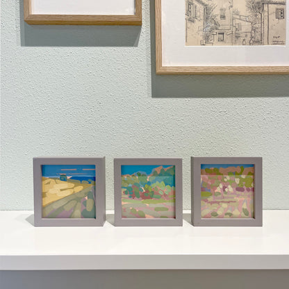 "Blue in green 1", unique painting, hand-painted single piece, 12 x 12 cm, with picture frame