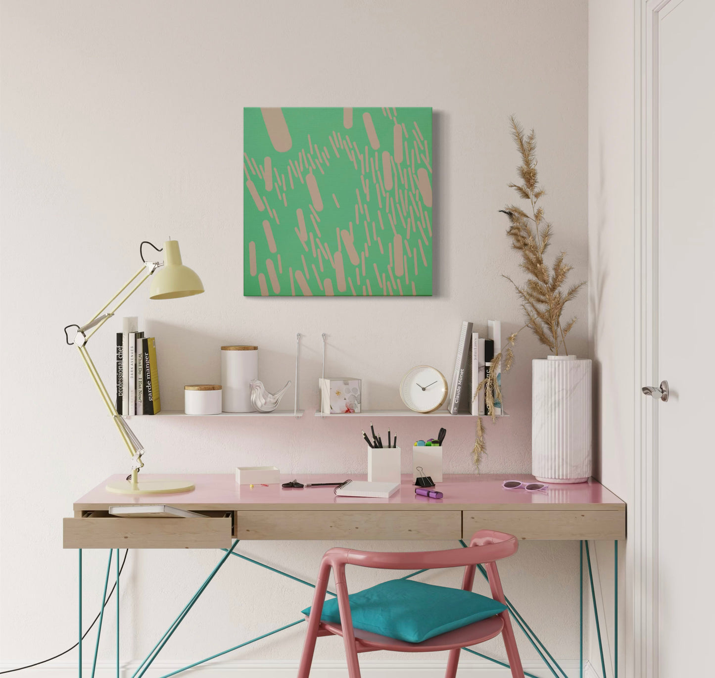 Original painting green-pink complementary 006B, unique painting, 50x50cm