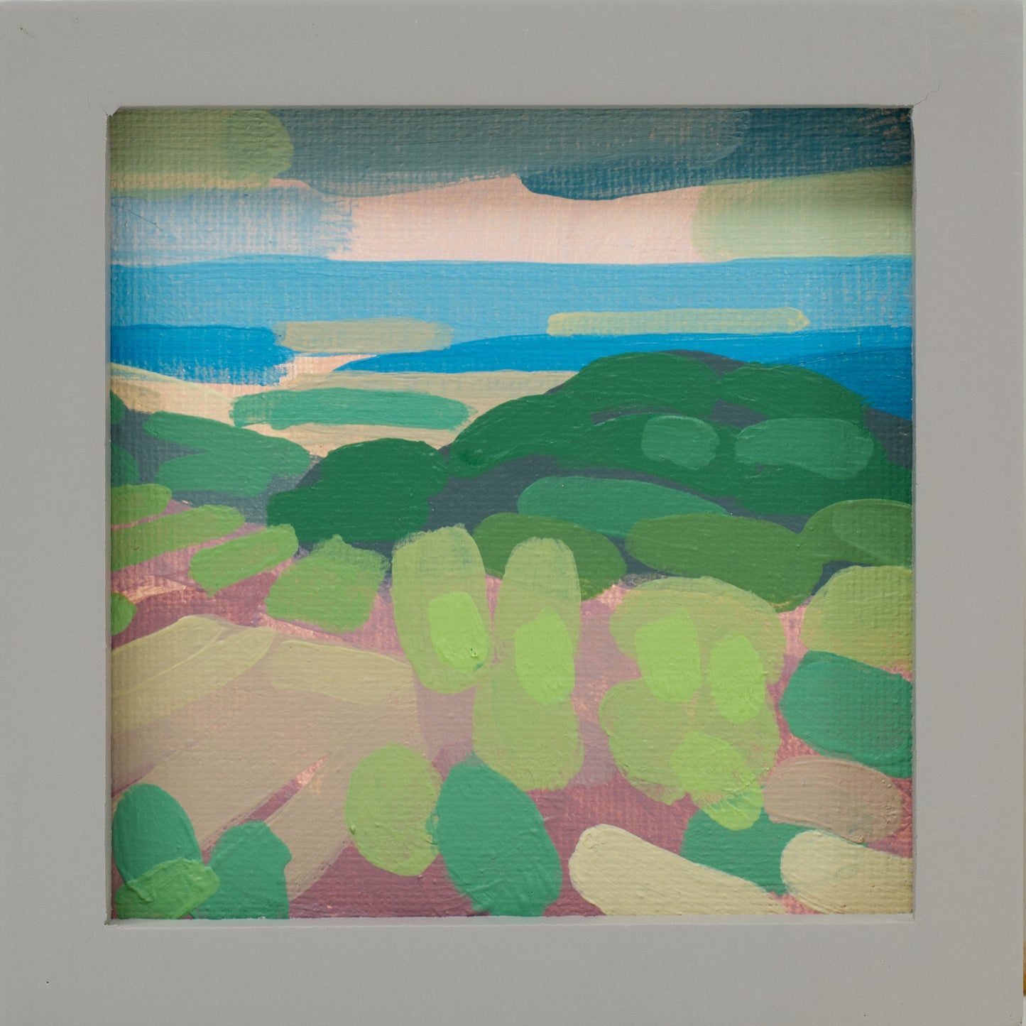 "Kind of blue 1", unique painting, hand-painted one-of-a-kind piece, 21 x 12 cm, with picture frame, Pocket Art