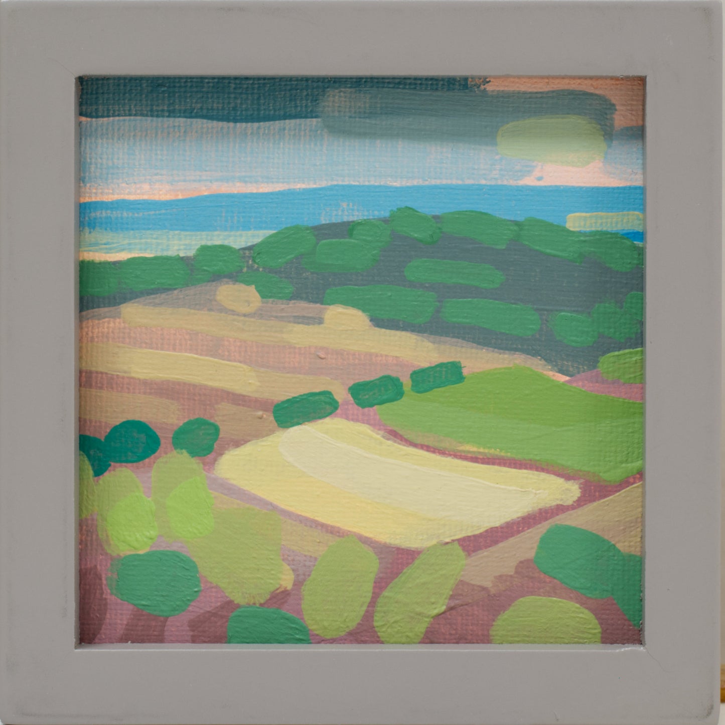 "Kind of blue 1", unique painting, hand-painted one-of-a-kind piece, 21 x 12 cm, with picture frame, Pocket Art