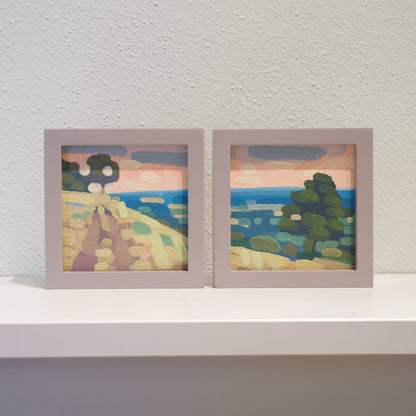 "Kind of blue 1", unique painting, hand-painted one-of-a-kind piece, 21 x 12 cm, with picture frame, Pocket Art