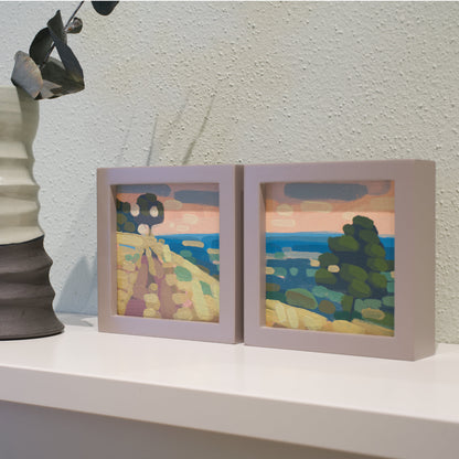 "Kind of blue 1", unique painting, hand-painted one-of-a-kind piece, 21 x 12 cm, with picture frame, Pocket Art