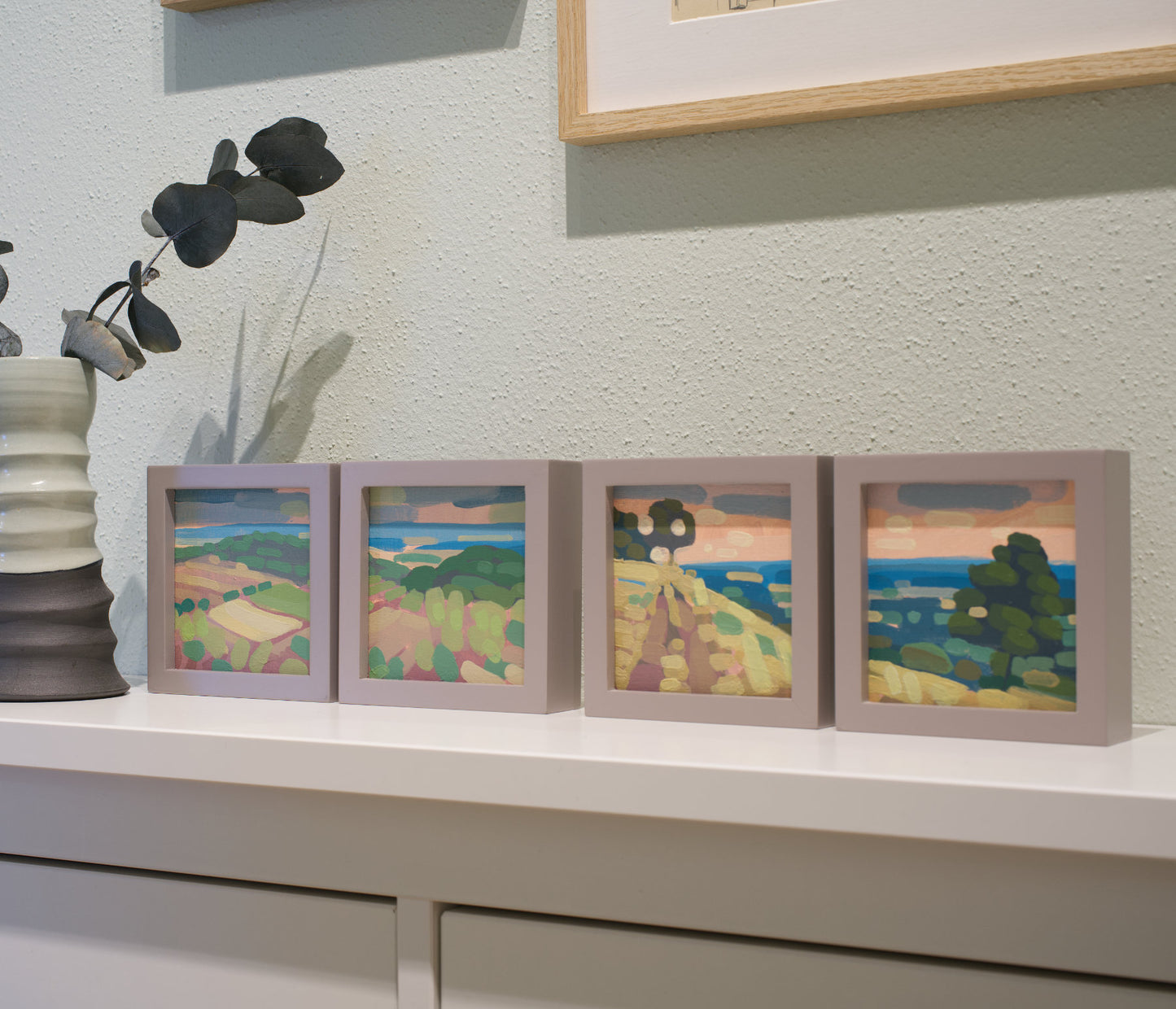 "Kind of blue 1", unique painting, hand-painted one-of-a-kind piece, 21 x 12 cm, with picture frame, Pocket Art