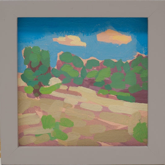 Landschaftsmalerei, "Wiese", Unikat, handgemaltes Einzelstück, 12 x 12 cm, mit Bilderrahmen, Acrylbild klein