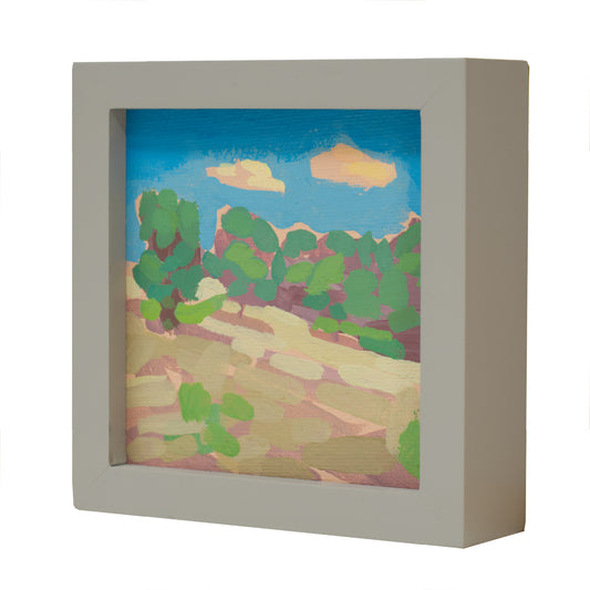 Landschaftsmalerei, "Wiese", Unikat, handgemaltes Einzelstück, 12 x 12 cm, mit Bilderrahmen, Acrylbild klein