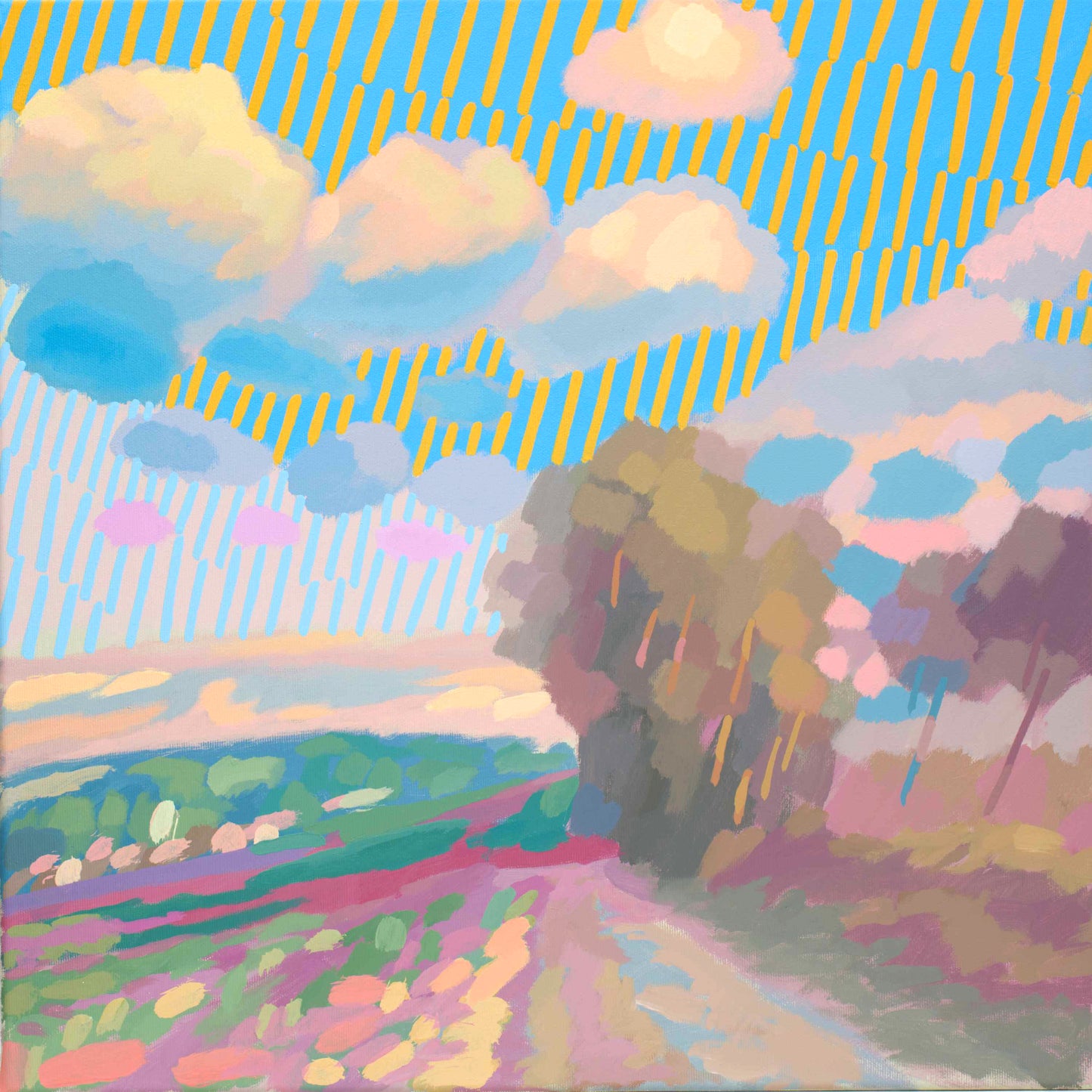 Malerei Wolken und Bäume, handgemaltes Unikat, Natur, Landschaftsmalerei, Himmel, Acrylmalerei 50x50cm