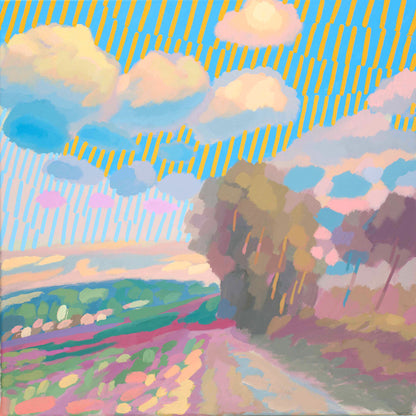 Malerei Wolken und Bäume, handgemaltes Unikat, Natur, Landschaftsmalerei, Himmel, Acrylmalerei 50x50cm