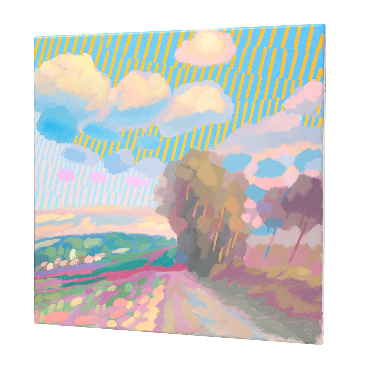 Malerei Wolken und Bäume, handgemaltes Unikat, Natur, Landschaftsmalerei, Himmel, Acrylmalerei 50x50cm