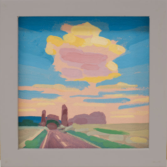 Landschaftsmalerei, "Wolke", Unikat, handgemaltes Einzelstück, 12 x 12 cm, mit Bilderrahmen, Acrylbild klein