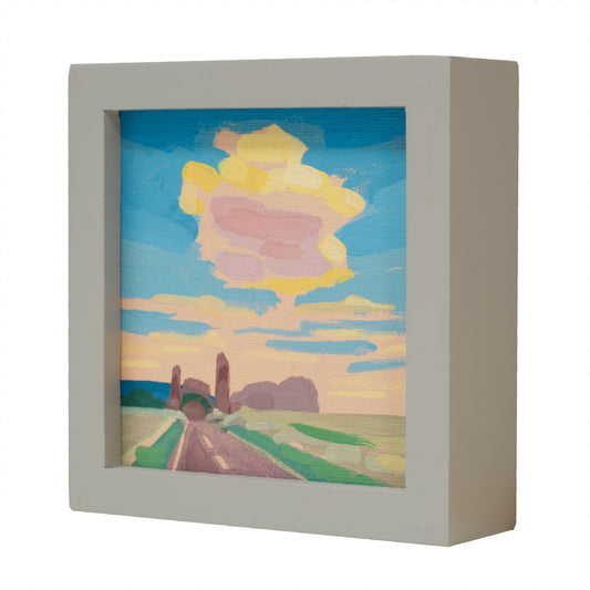 Landschaftsmalerei, "Wolke", Unikat, handgemaltes Einzelstück, 12 x 12 cm, mit Bilderrahmen, Acrylbild klein