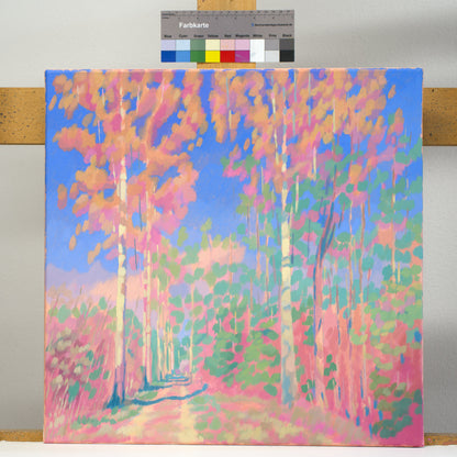 Malerei Birkenallee, handgemaltes Unikat, Natur, Landschaftsmalerei, Himmel, Acrylmalerei 50x50cm