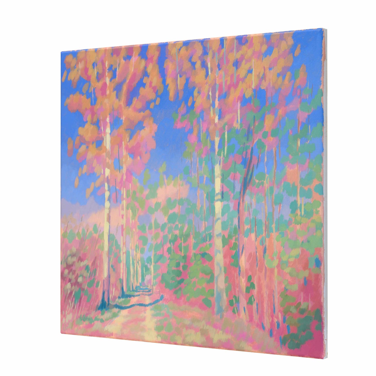 Malerei Birkenallee, handgemaltes Unikat, Natur, Landschaftsmalerei, Himmel, Acrylmalerei 50x50cm