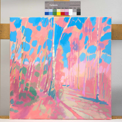 Malerei Birkenweg, handgemaltes Unikat, Natur, Landschaftsmalerei, Himmel, Acrylmalerei 50x50cm