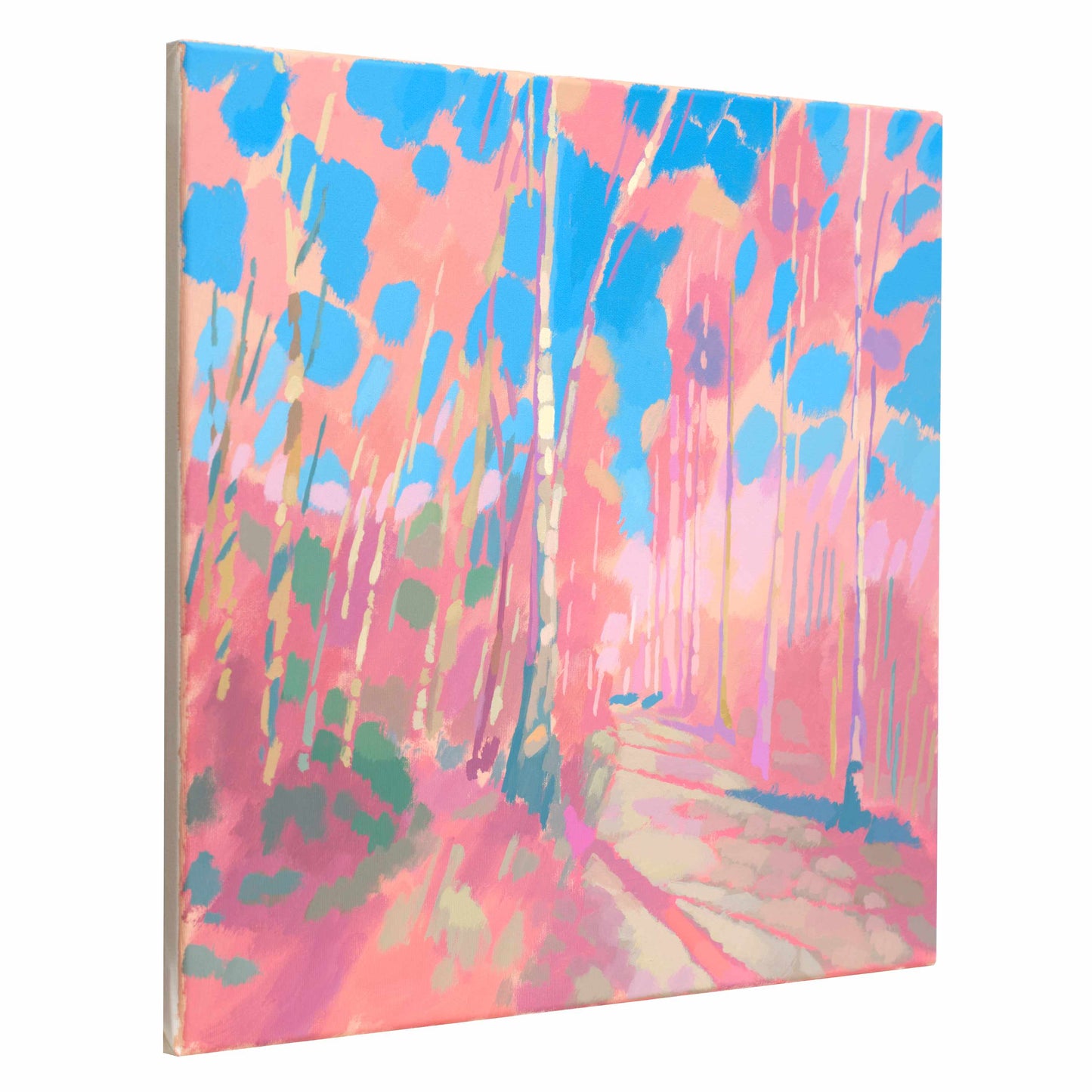 Malerei Birkenweg, handgemaltes Unikat, Natur, Landschaftsmalerei, Himmel, Acrylmalerei 50x50cm