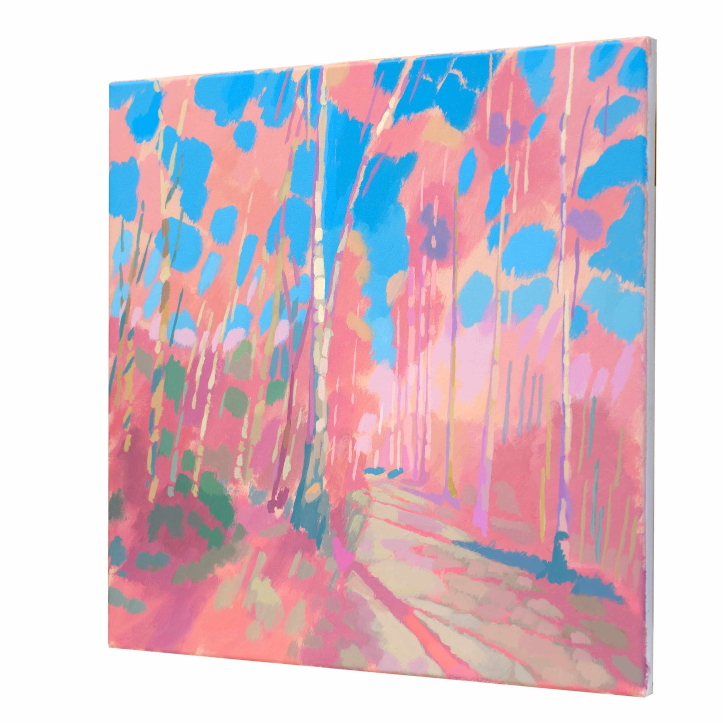 Malerei Birkenweg, handgemaltes Unikat, Natur, Landschaftsmalerei, Himmel, Acrylmalerei 50x50cm