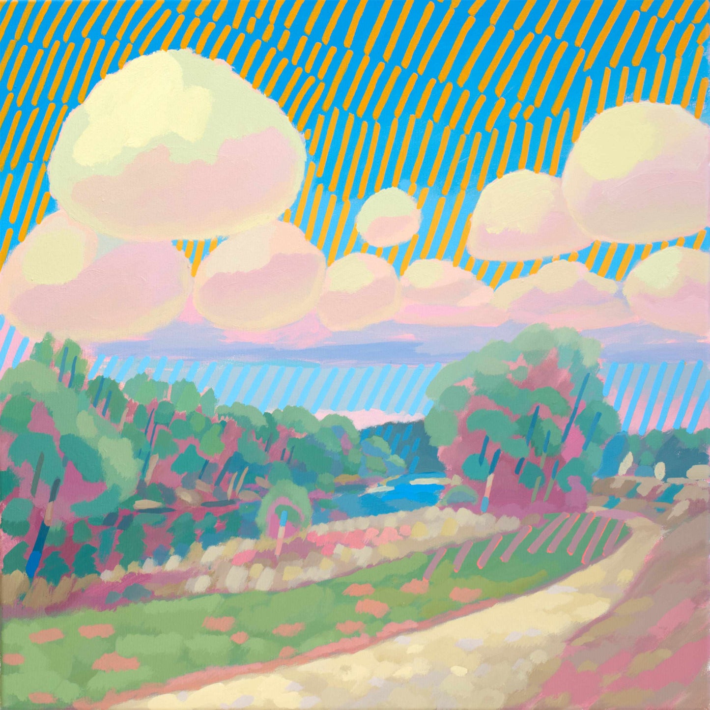 Malerei Isarwolken, handgemaltes Unikat, Natur, Landschaftsmalerei, Himmel, Acrylmalerei 50x50cm